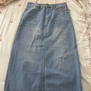 SHEIN Light Blue Distressed Denim Maxi Skirt